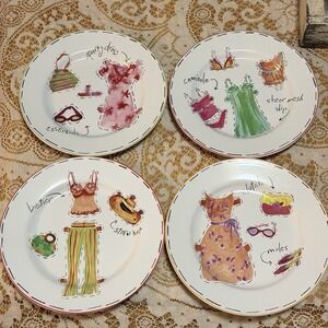 Rosanna Paper Doll Clothes Set Of 4 Salad/dessert 8" Plates in Hat Box Fashion